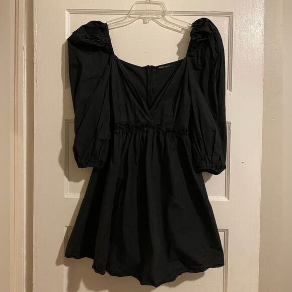 Double Crazy Puffy Sleeve Cotton A Line Mini Dress - Picture 4 of 16